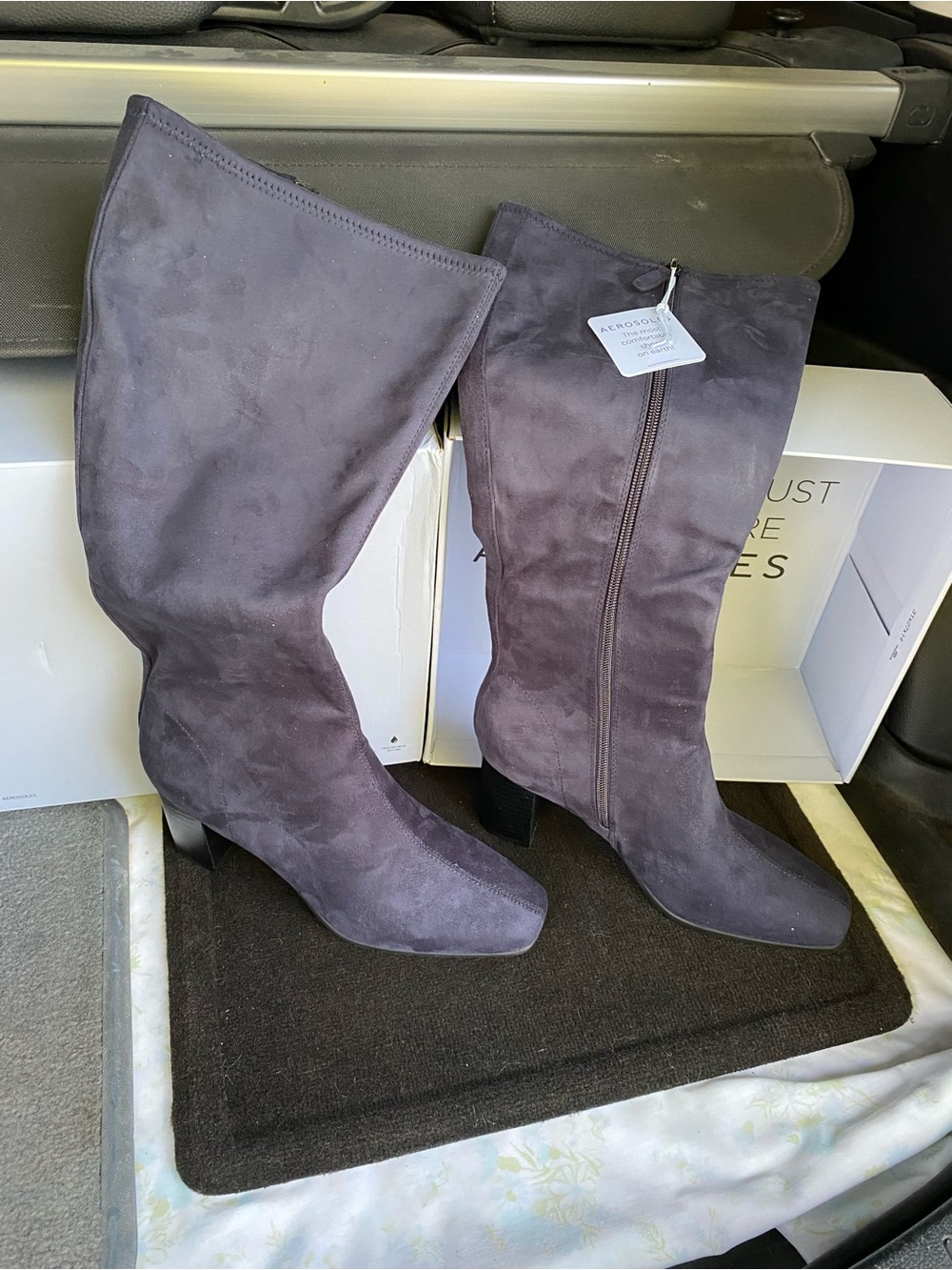 AEROSOLES navy faux Suede Knee-High Heeled Boots